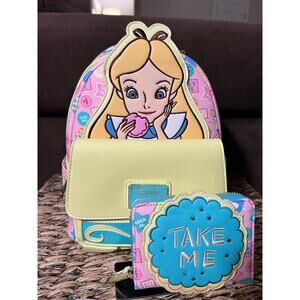 Loungefly Disney Alice in Wonderland Alice Cookies Mini Backpack Wallet Set